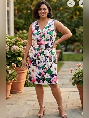 Lauren Ralph Lauren Floral Surplice Faux-wrap Dress Size 22W